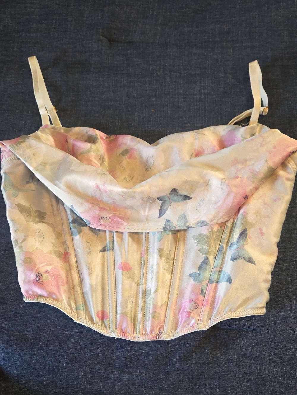 Victoria's Secret Floral Satin Bustier Camisole in Cream, Pink and Blue